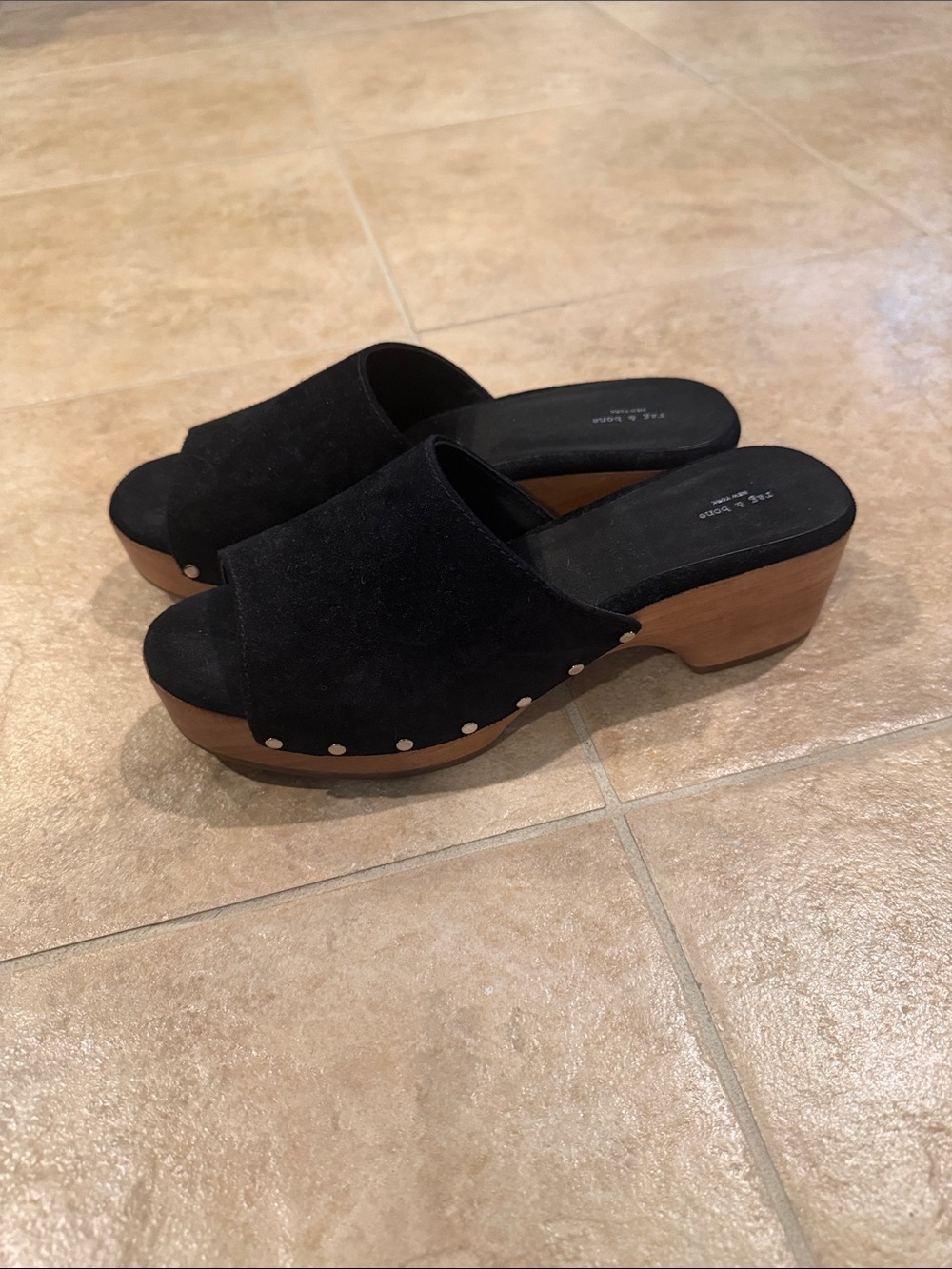 Rag & Bone - Black Suede Wood-Platform Clog Mules - Women